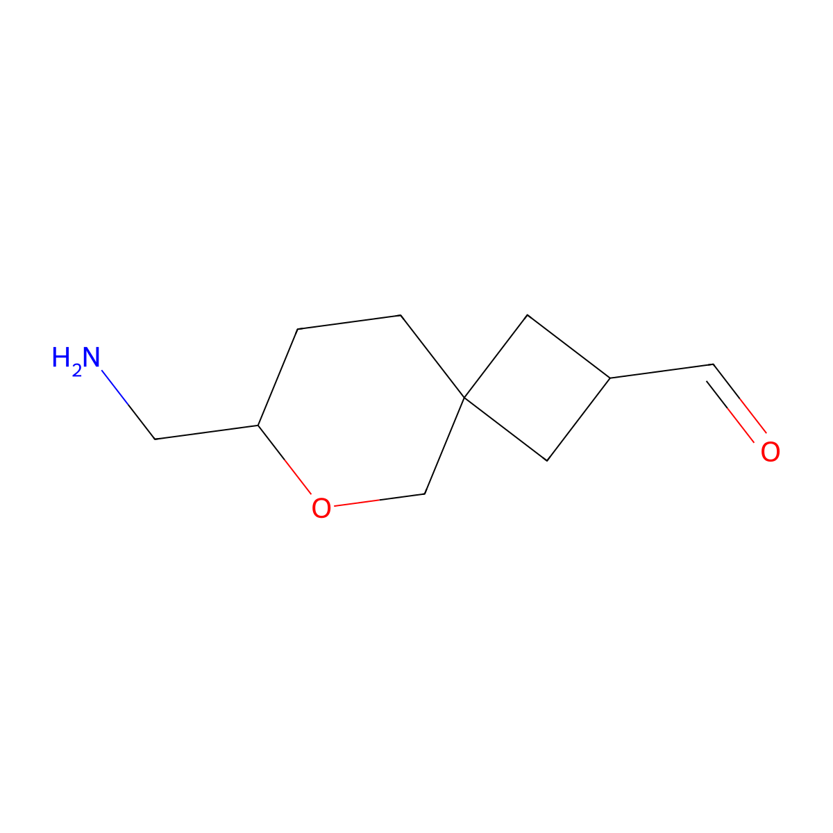 7-(Aminomethyl)-6-oxaspiro[3.5]nonane-2-carbaldehyde molecular structure, CAS 2680670-99-7