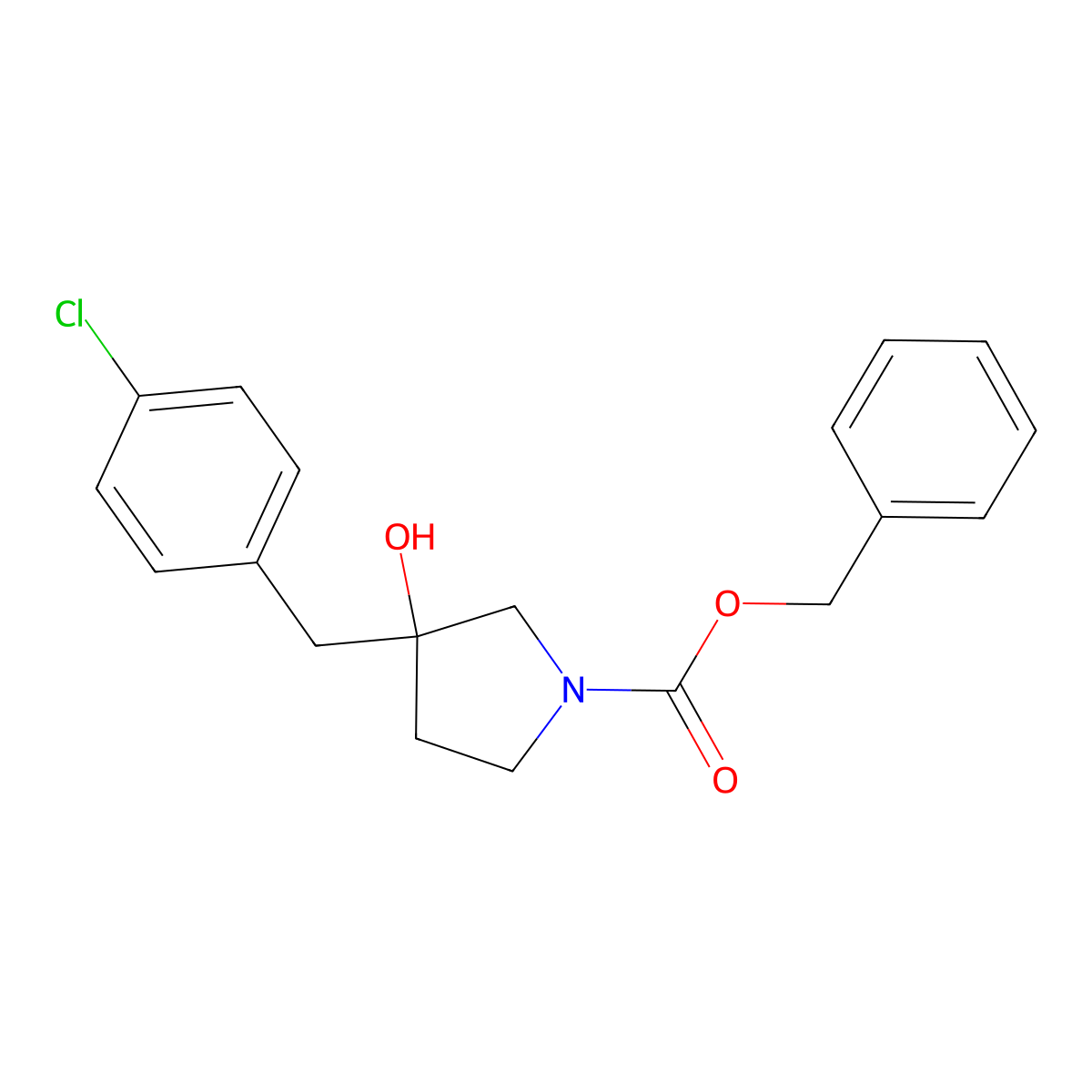 Benzyl 3-[(4-chlorophenyl)methyl]-3-hydroxypyrrolidine-1-carboxylate molecular structure, CAS 2680671-03-6