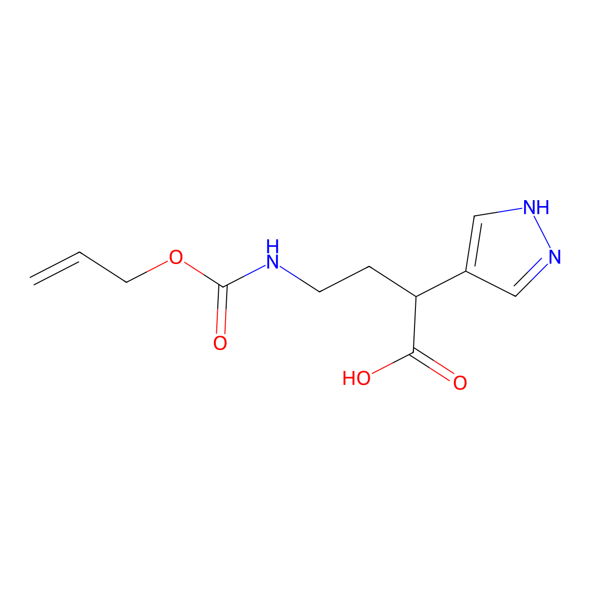 4-{[(prop-2-en-1-yloxy)carbonyl]amino}-2-(1H-pyrazol-4-yl)butanoic acid molecular structure, CAS 2680671-09-2