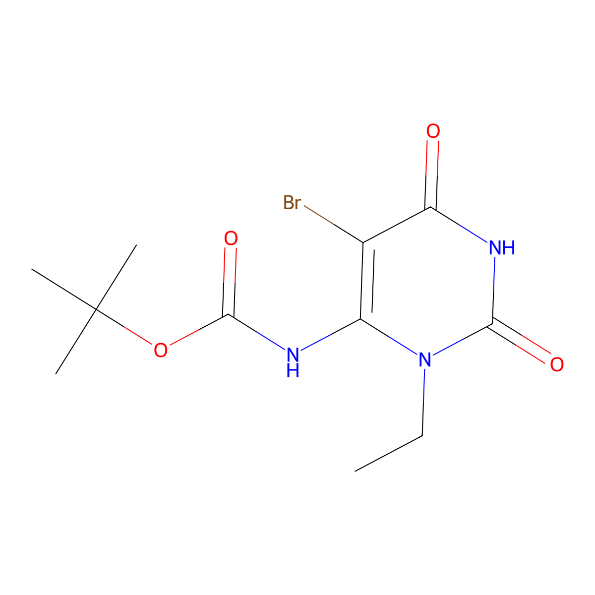 tert-butyl N-(5-bromo-3-ethyl-2,6-dioxo-1,2,3,6-tetrahydropyrimidin-4-yl)carbamate molecular structure, CAS 2680671-12-7