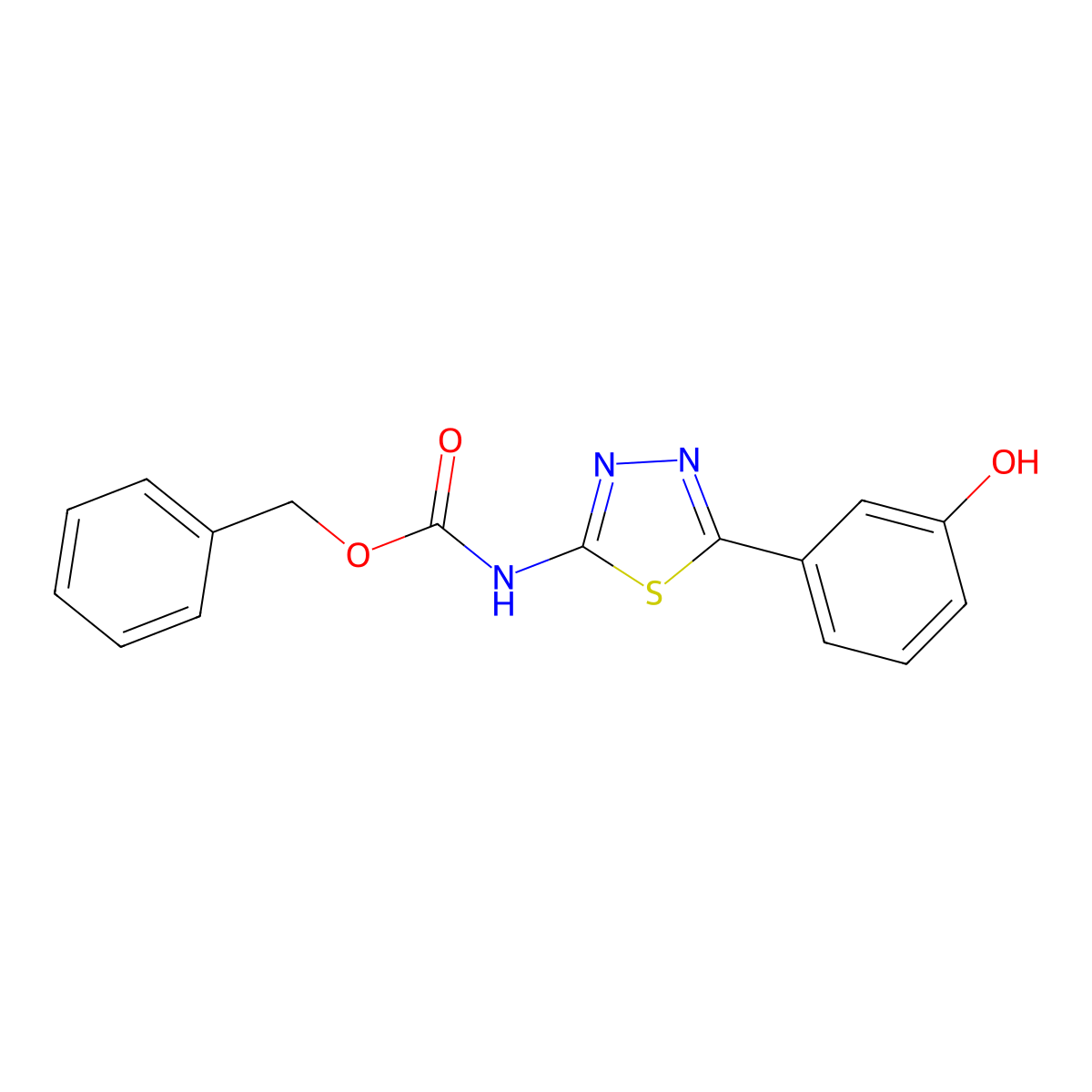benzyl N-[5-(3-hydroxyphenyl)-1,3,4-thiadiazol-2-yl]carbamate molecular structure, CAS 2680671-25-2