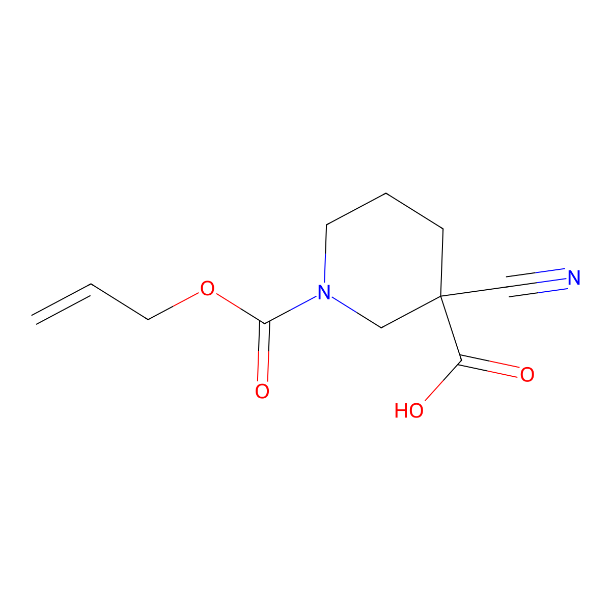 3-Cyano-1-[(prop-2-en-1-yloxy)carbonyl]piperidine-3-carboxylic acid molecular structure, CAS 2680671-27-4