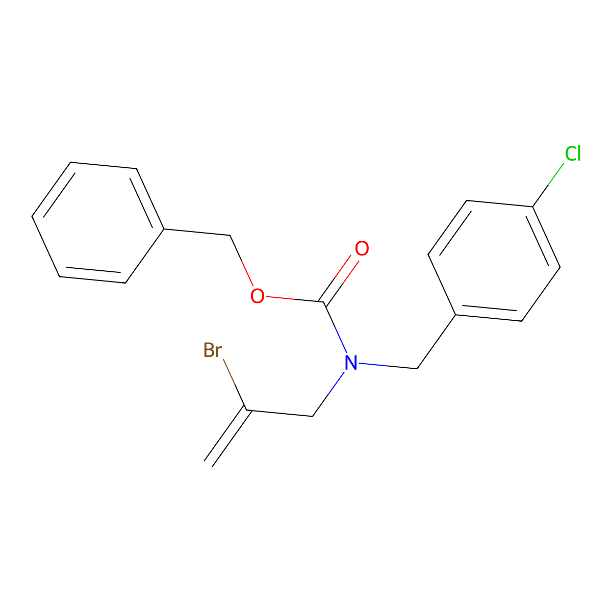 benzyl N-(2-bromoprop-2-en-1-yl)-N-[(4-chlorophenyl)methyl]carbamate molecular structure, CAS 2680671-31-0