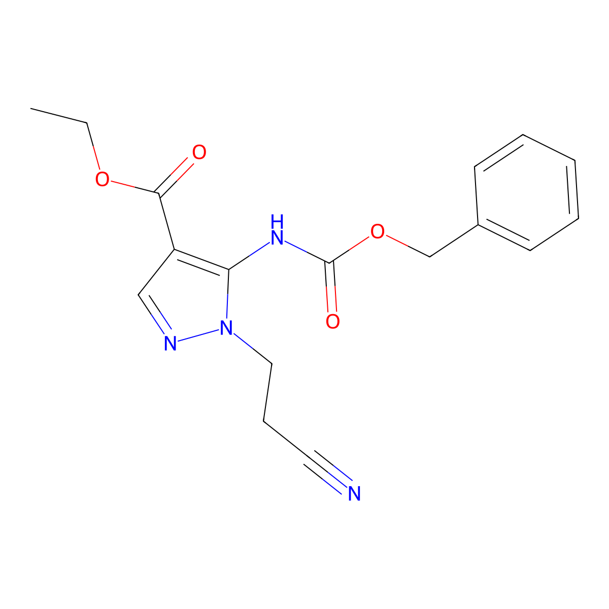 ethyl 5-{[(benzyloxy)carbonyl]amino}-1-(2-cyanoethyl)-1H-pyrazole-4-carboxylate molecular structure, CAS 2680671-50-3
