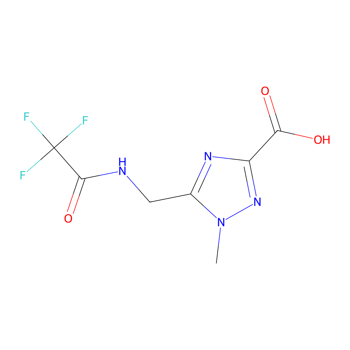 1-methyl-5-[(2,2,2-trifluoroacetamido)methyl]-1H-1,2,4-triazole-3-carboxylic acid molecular structure, CAS 2680671-58-1