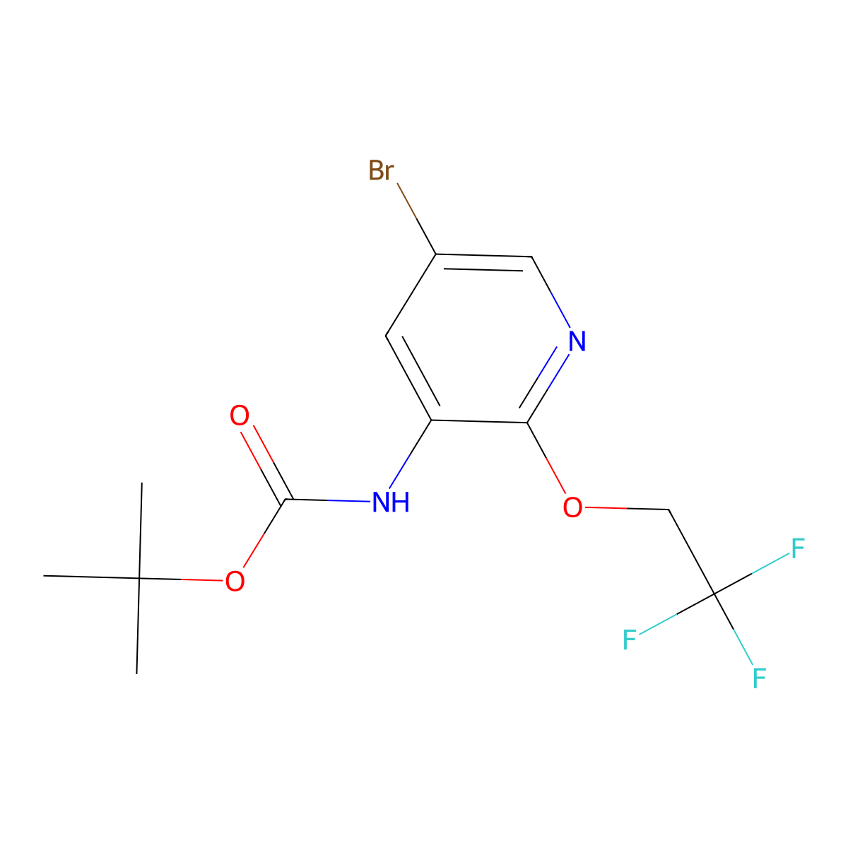 tert-butyl N-[5-bromo-2-(2,2,2-trifluoroethoxy)pyridin-3-yl]carbamate molecular structure, CAS 2680671-59-2