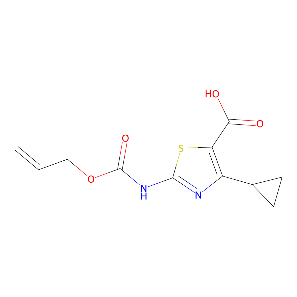 4-Cyclopropyl-2-{[(prop-2-en-1-yloxy)carbonyl]amino}-1,3-thiazole-5-carboxylic acid molecular structure, CAS 2680671-72-9