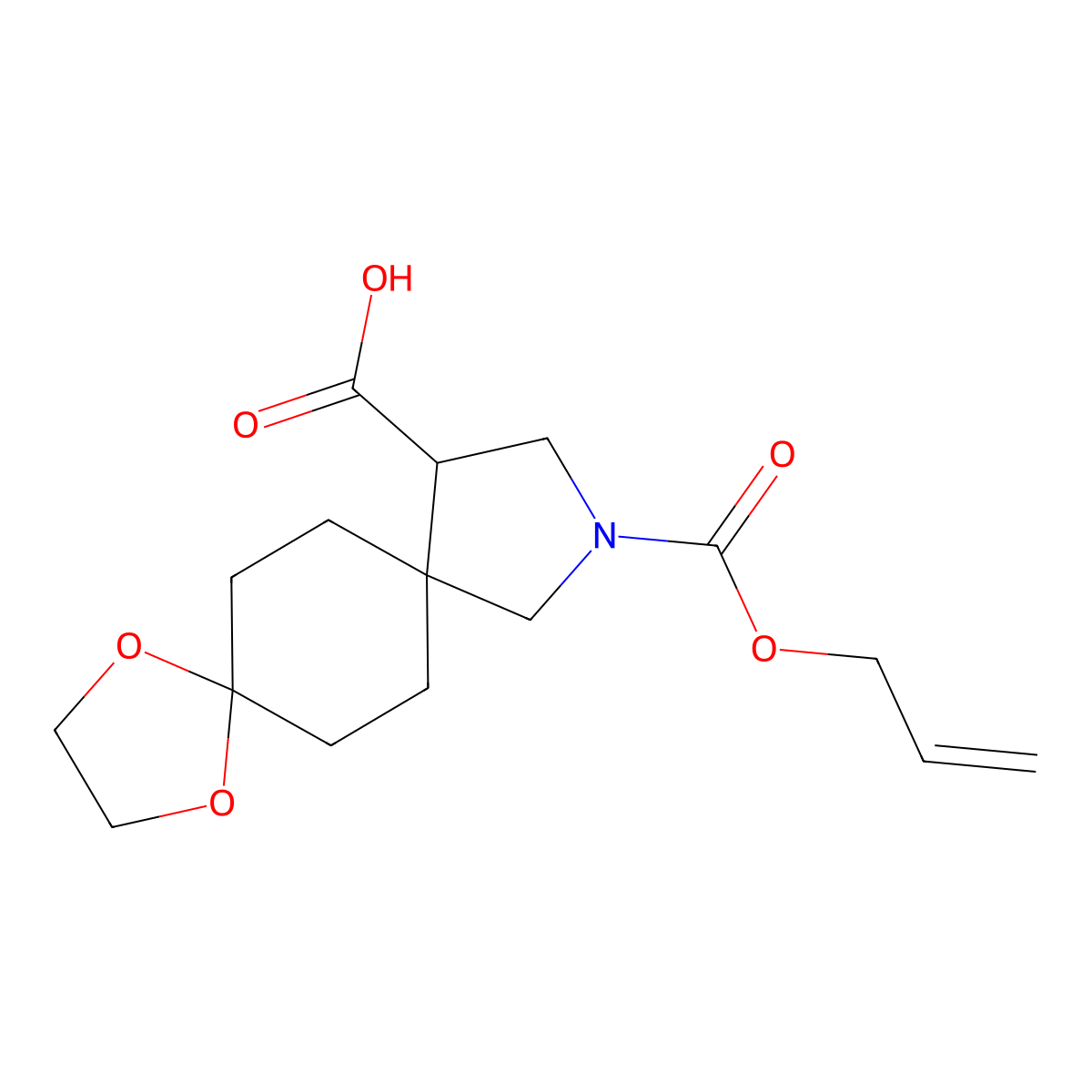 10-[(Prop-2-en-1-yloxy)carbonyl]-1,4-dioxa-10-azadispiro[4.2.4^{8}.2^{5}]tetradecane-12-carboxylic acid molecular structure, CAS 2680671-82-1