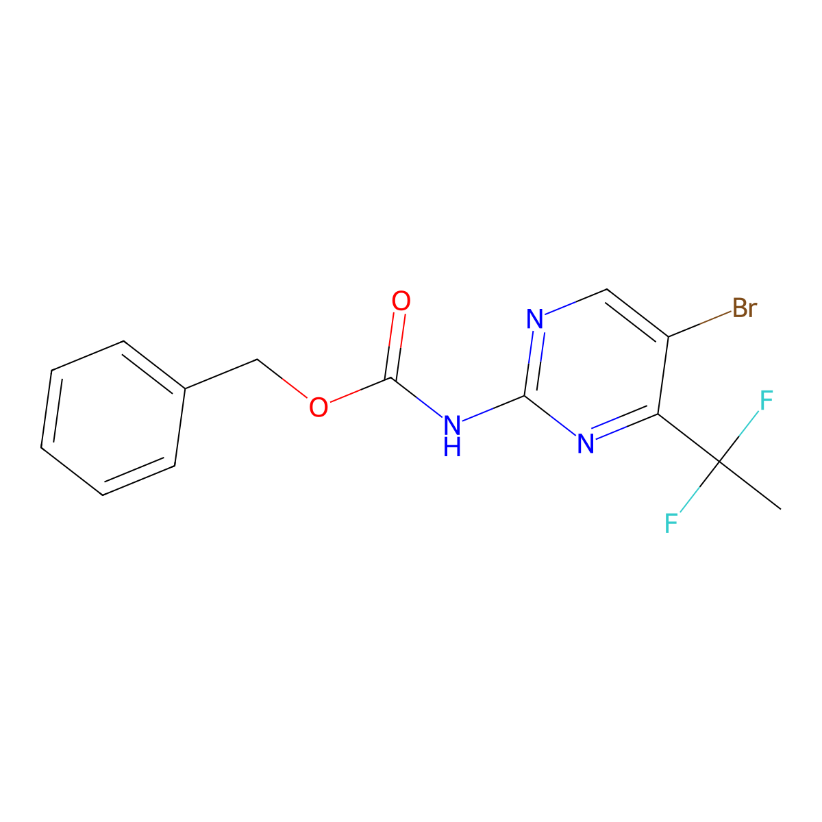 benzyl N-[5-bromo-4-(1,1-difluoroethyl)pyrimidin-2-yl]carbamate molecular structure, CAS 2680671-97-8
