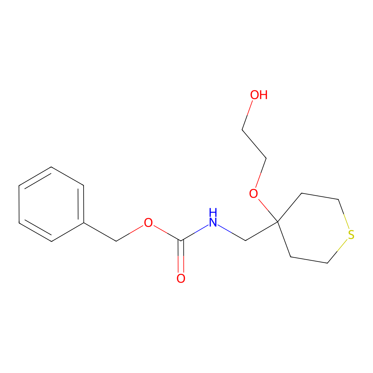 benzyl N-{[4-(2-hydroxyethoxy)thian-4-yl]methyl}carbamate molecular structure, CAS 2680672-16-4