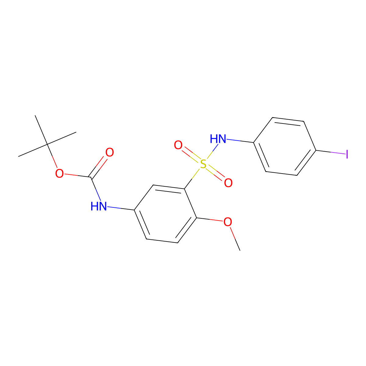 tert-butyl N-{3-[(4-iodophenyl)sulfamoyl]-4-methoxyphenyl}carbamate molecular structure, CAS 2680672-20-0