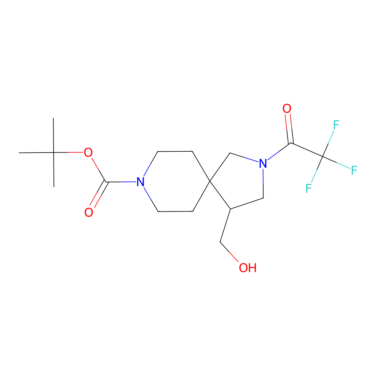 Tert-butyl 4-(hydroxymethyl)-2-(2,2,2-trifluoroacetyl)-2,8-diazaspiro[4.5]decane-8-carboxylate molecular structure, CAS 2680672-24-4