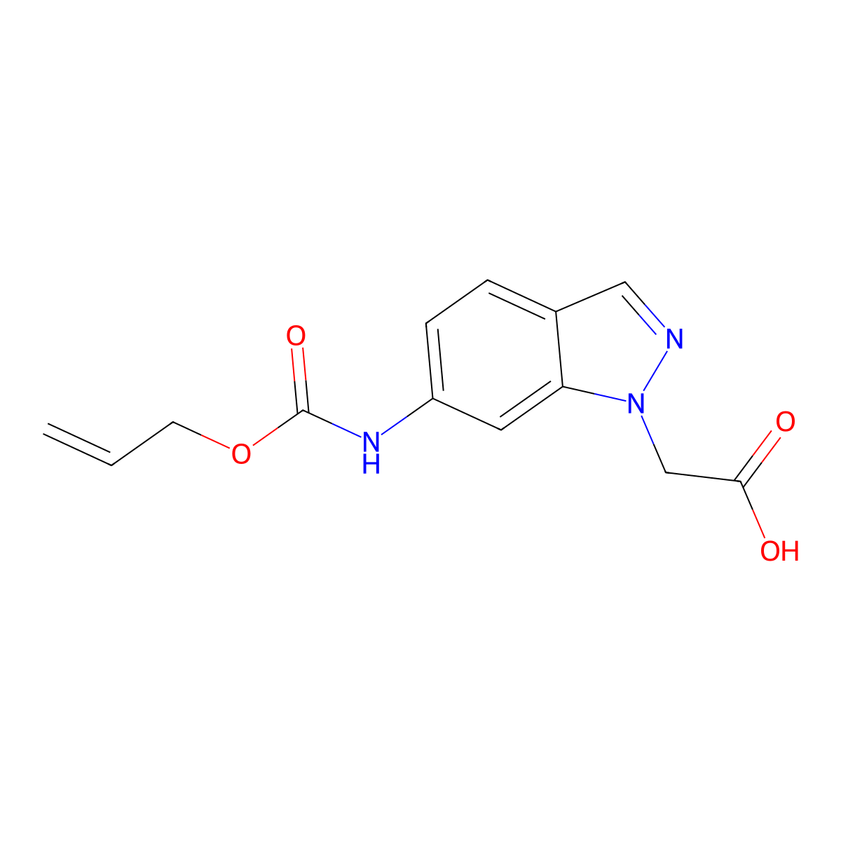 2-(6-{[(prop-2-en-1-yloxy)carbonyl]amino}-1H-indazol-1-yl)acetic acid molecular structure, CAS 2680672-28-8