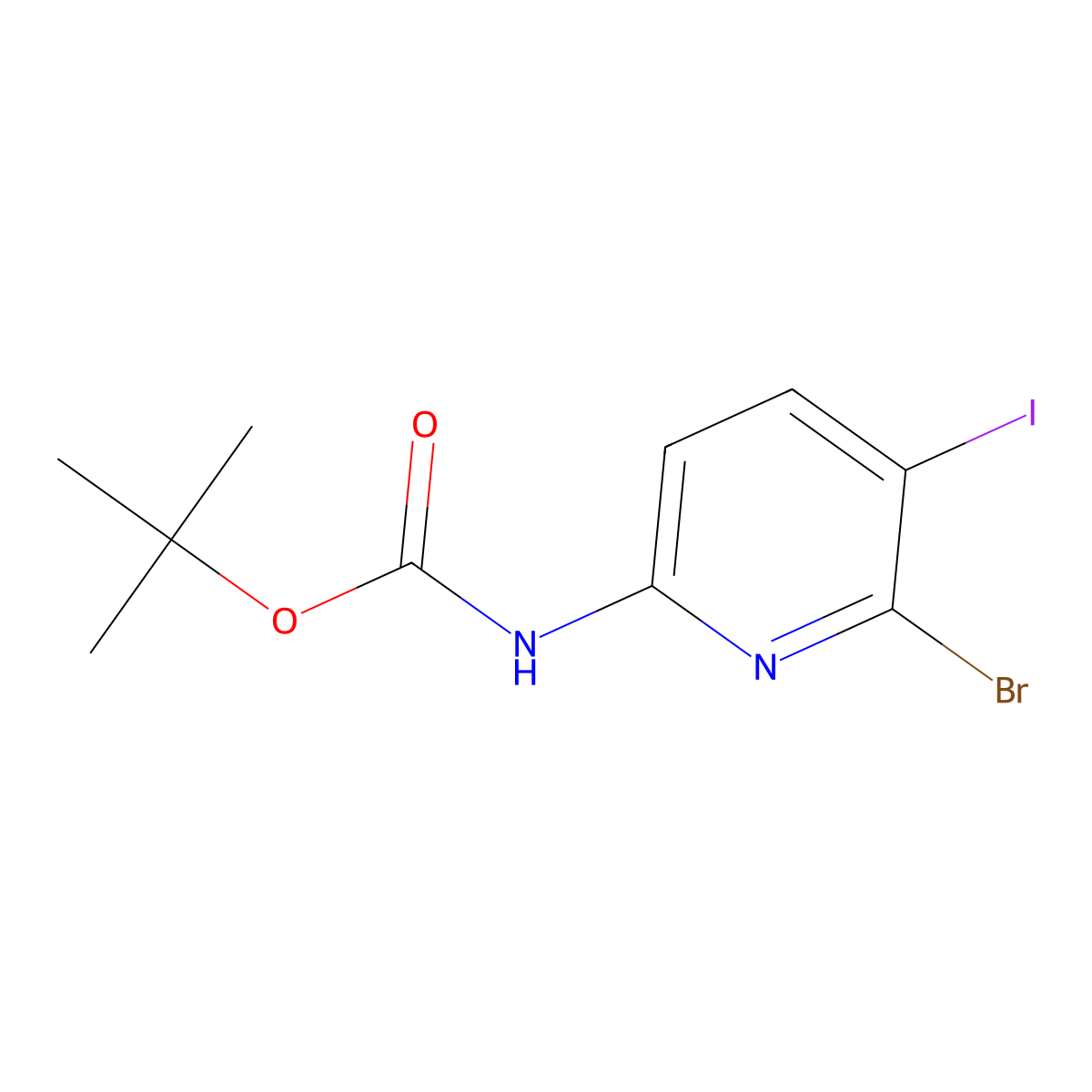 tert-butyl N-(6-bromo-5-iodopyridin-2-yl)carbamate molecular structure, CAS 2680672-31-3