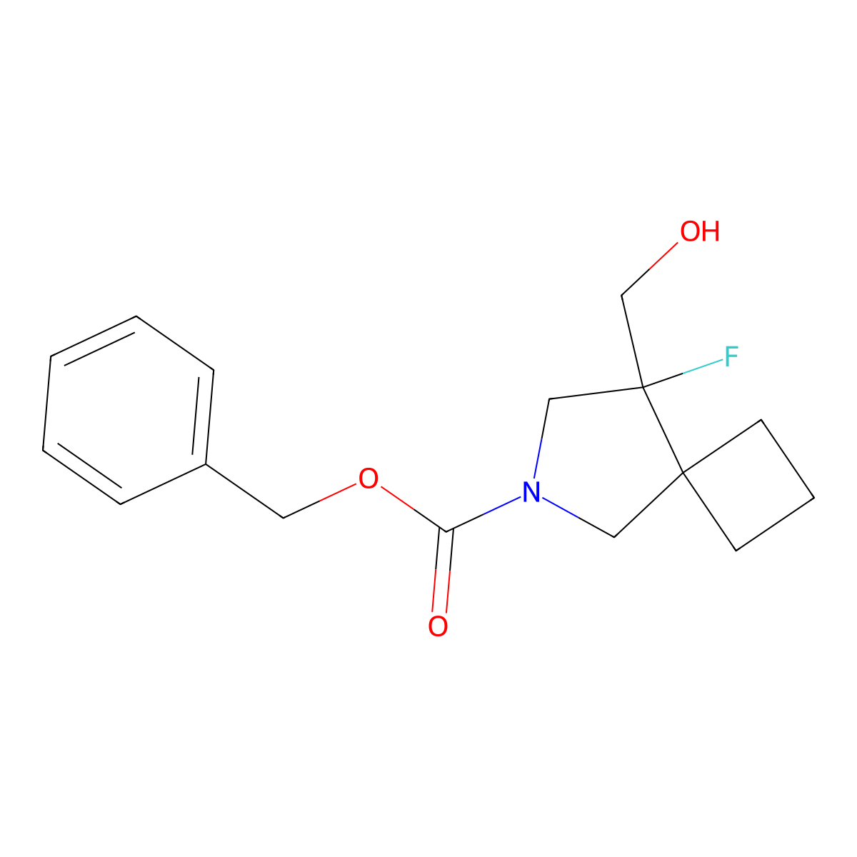 Benzyl 8-fluoro-8-(hydroxymethyl)-6-azaspiro[3.4]octane-6-carboxylate molecular structure, CAS 2680672-36-8