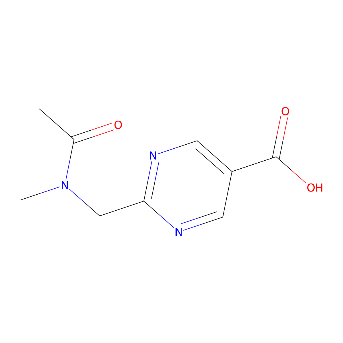 2-[(N-methylacetamido)methyl]pyrimidine-5-carboxylic acid molecular structure, CAS 2680672-40-4