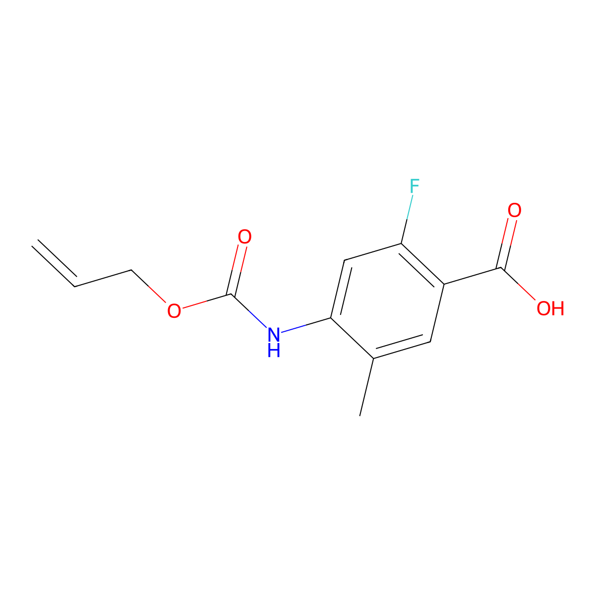 2-Fluoro-5-methyl-4-{[(prop-2-en-1-yloxy)carbonyl]amino}benzoic acid molecular structure, CAS 2680672-43-7
