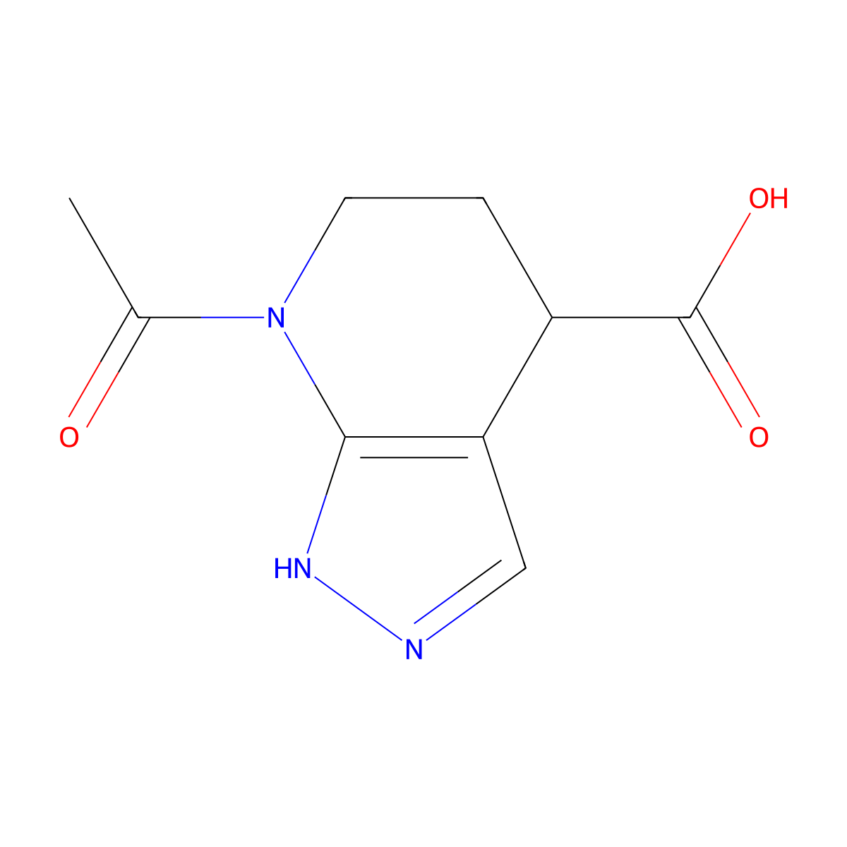 7-acetyl-1H,4H,5H,6H,7H-pyrazolo[3,4-b]pyridine-4-carboxylic acid molecular structure, CAS 2680672-58-4