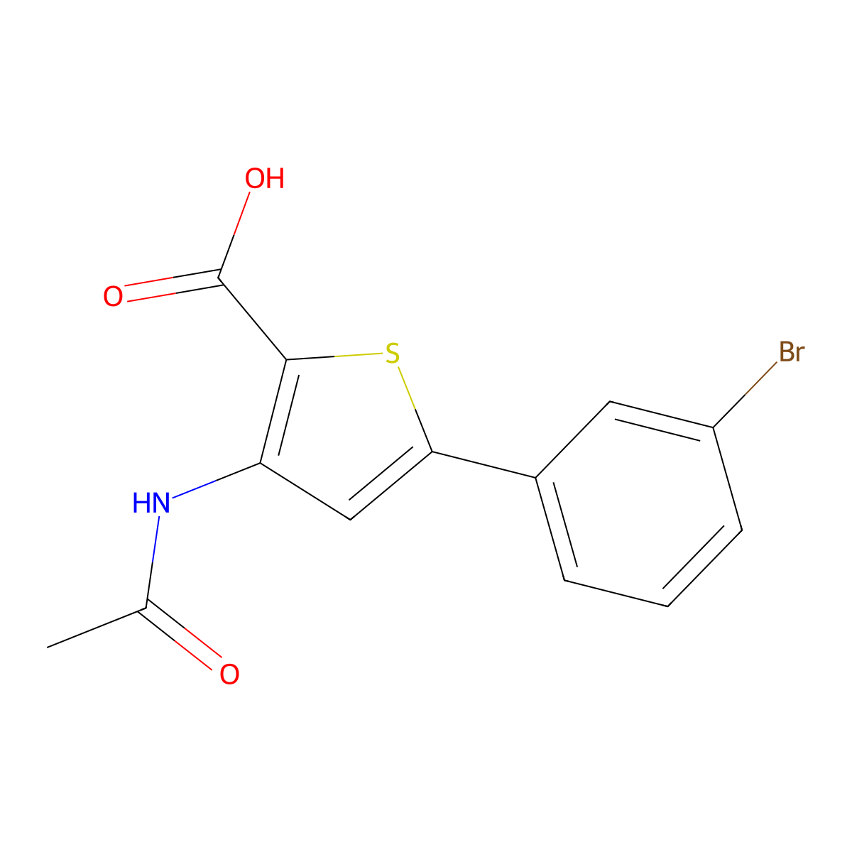 5-(3-Bromophenyl)-3-acetamidothiophene-2-carboxylic acid molecular structure, CAS 2680672-68-6