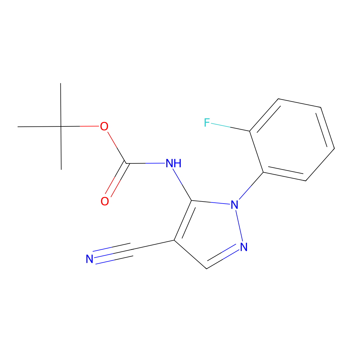 tert-butyl N-[4-cyano-1-(2-fluorophenyl)-1H-pyrazol-5-yl]carbamate molecular structure, CAS 2680672-71-1
