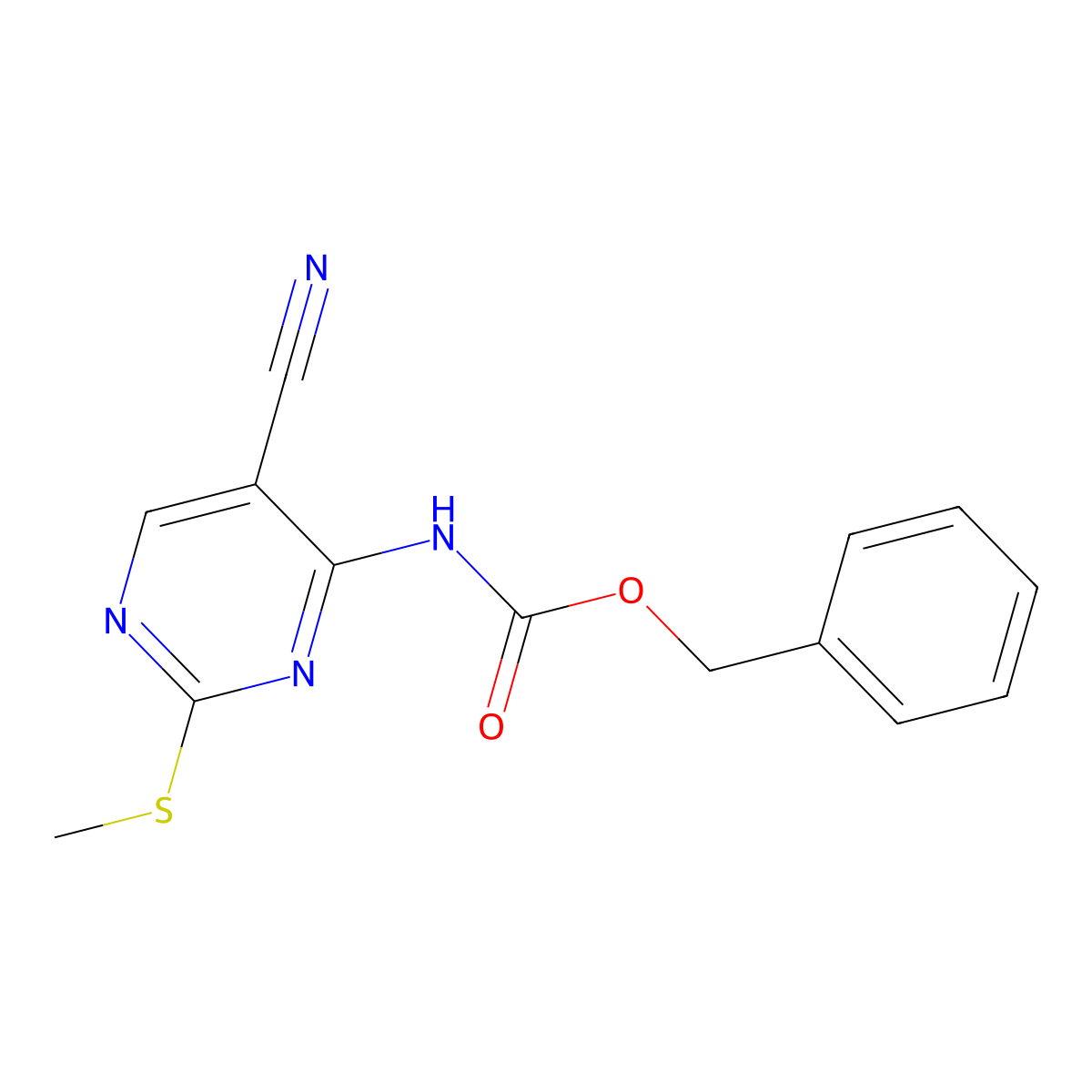 benzyl N-[5-cyano-2-(methylsulfanyl)pyrimidin-4-yl]carbamate molecular structure, CAS 2680672-78-8