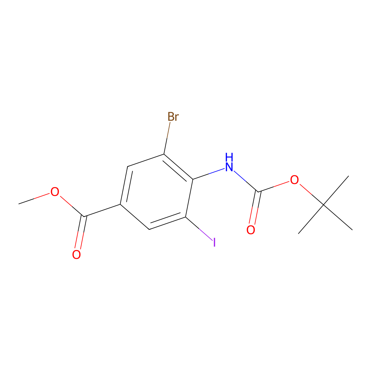 Methyl 3-bromo-4-{[(tert-butoxy)carbonyl]amino}-5-iodobenzoate molecular structure, CAS 2680672-83-5