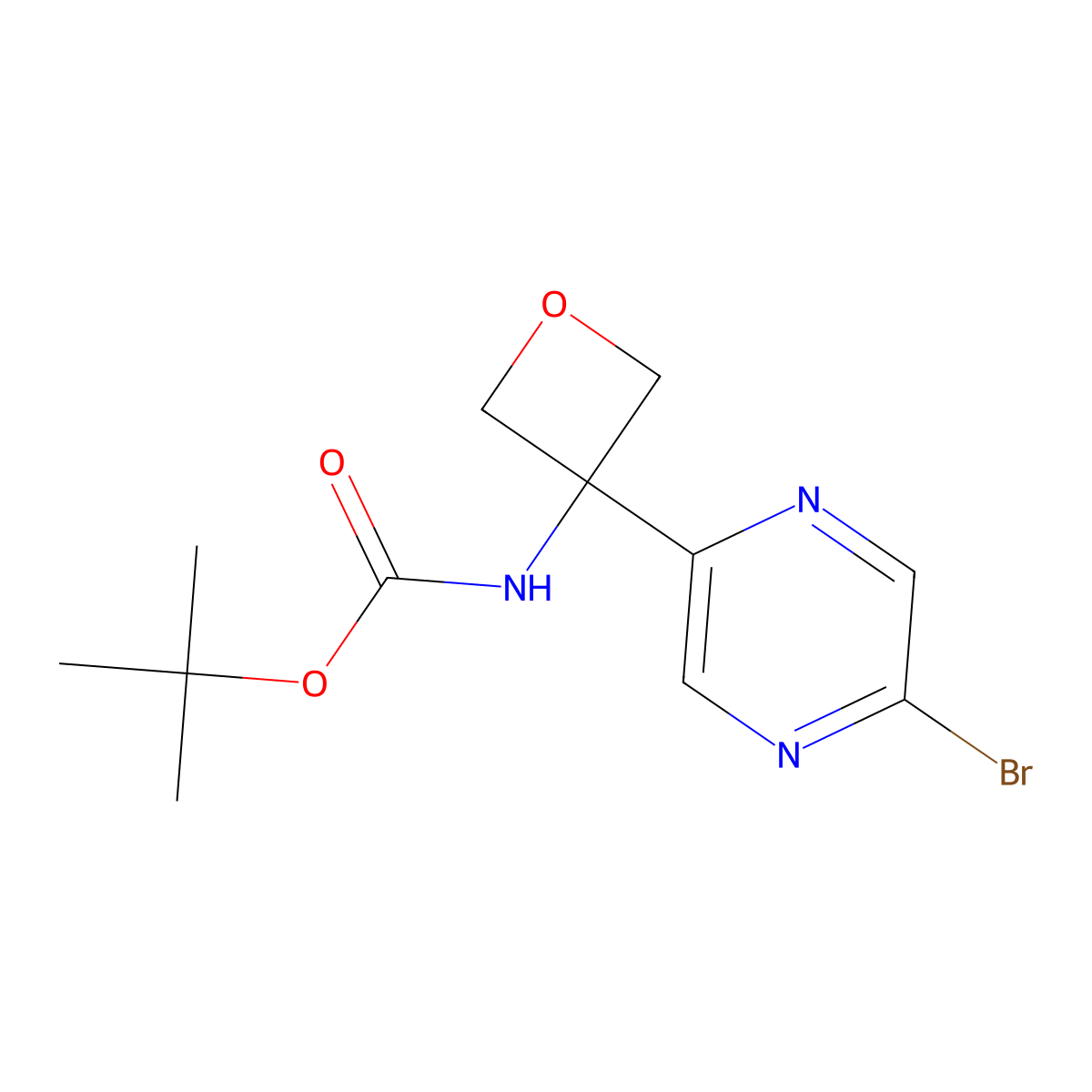 tert-butyl N-[3-(5-bromopyrazin-2-yl)oxetan-3-yl]carbamate molecular structure, CAS 2680672-86-8
