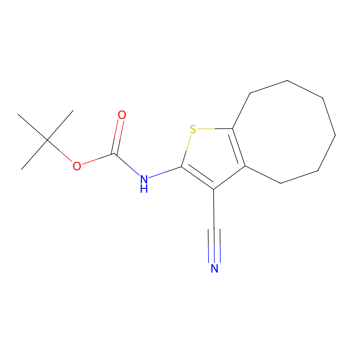 tert-butyl N-{3-cyano-4H,5H,6H,7H,8H,9H-cycloocta[b]thiophen-2-yl}carbamate molecular structure, CAS 2680672-90-4
