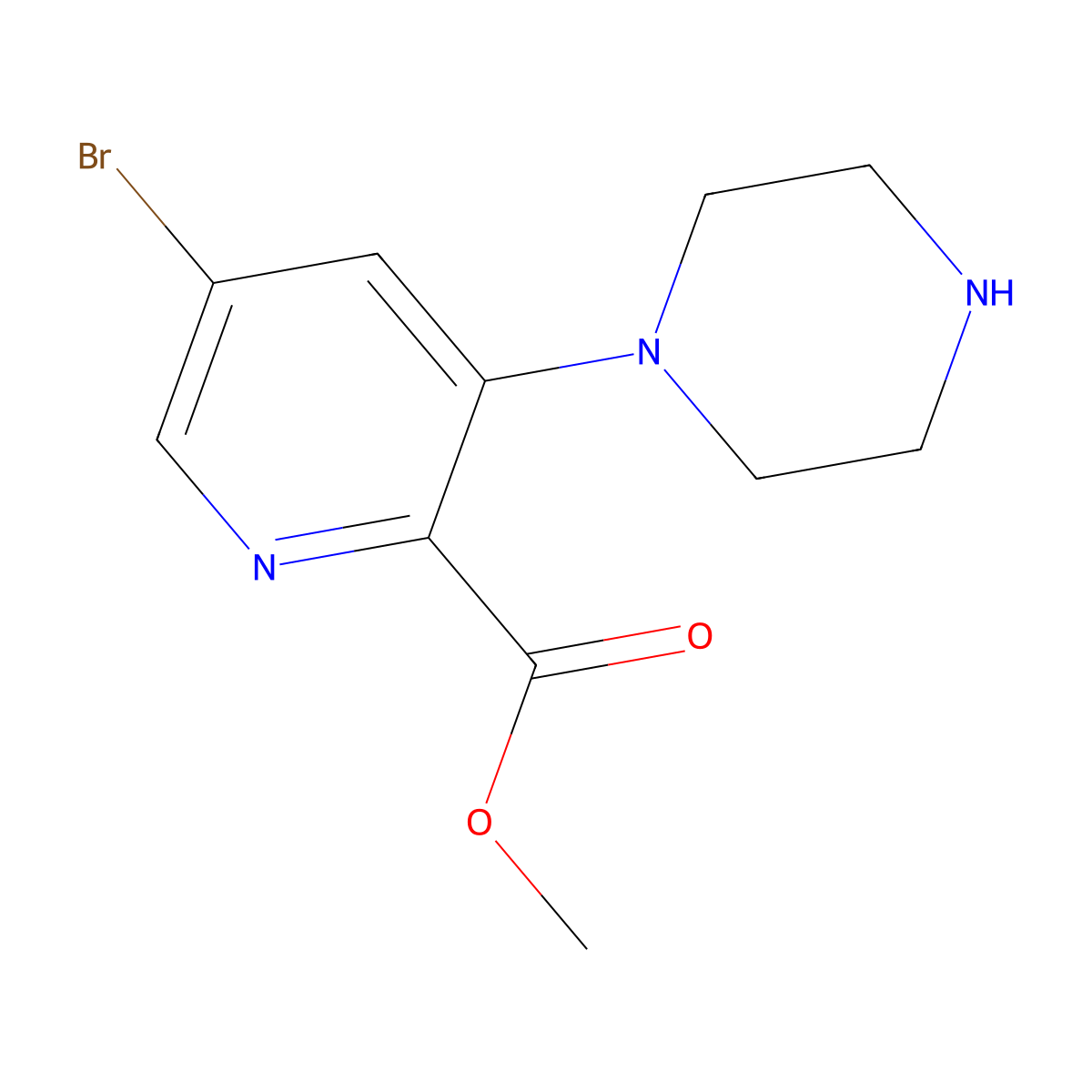 Methyl 5-bromo-3-(piperazin-1-yl)pyridine-2-carboxylate molecular structure, CAS 2680673-06-5