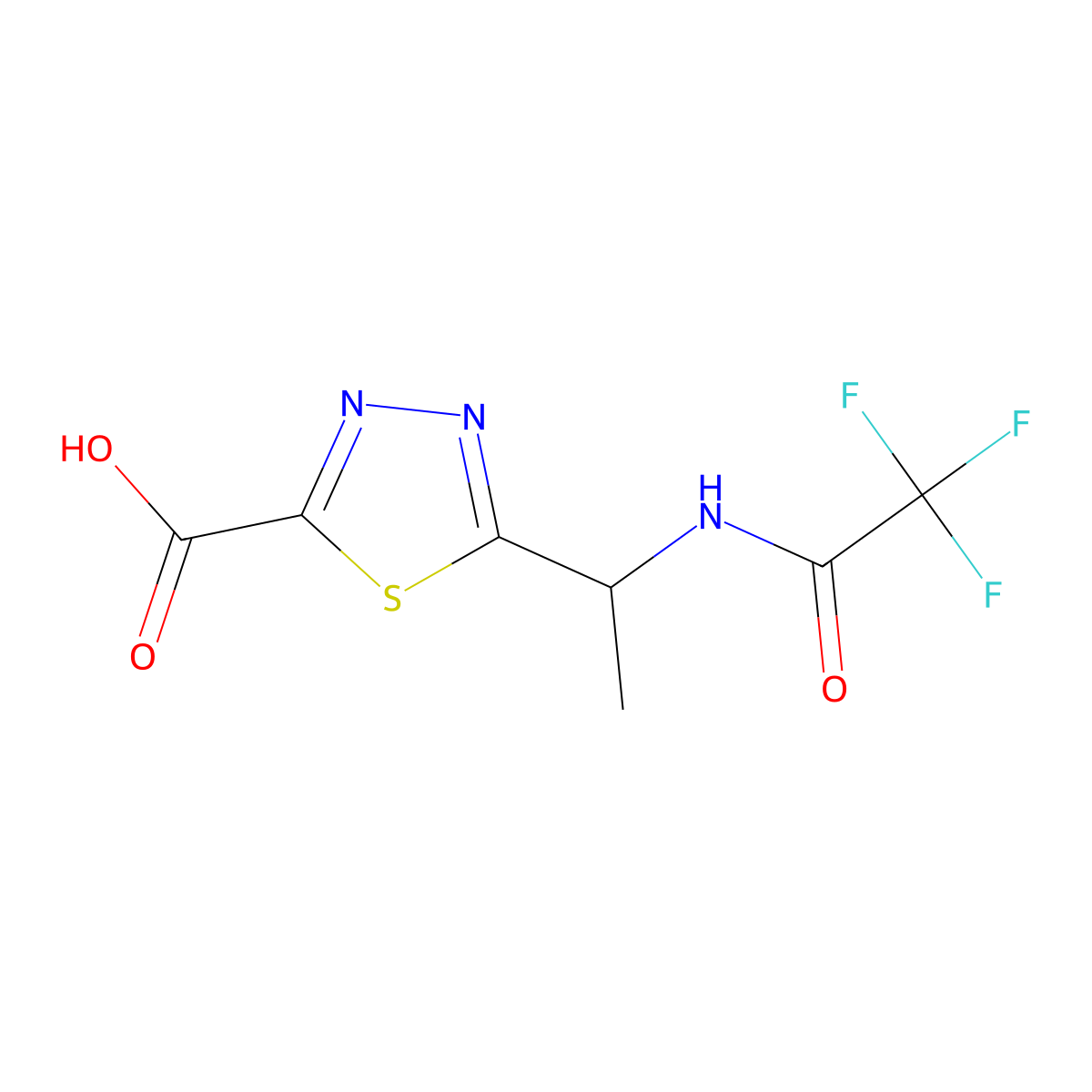 5-[1-(2,2,2-Trifluoroacetamido)ethyl]-1,3,4-thiadiazole-2-carboxylic acid molecular structure, CAS 2680673-15-6