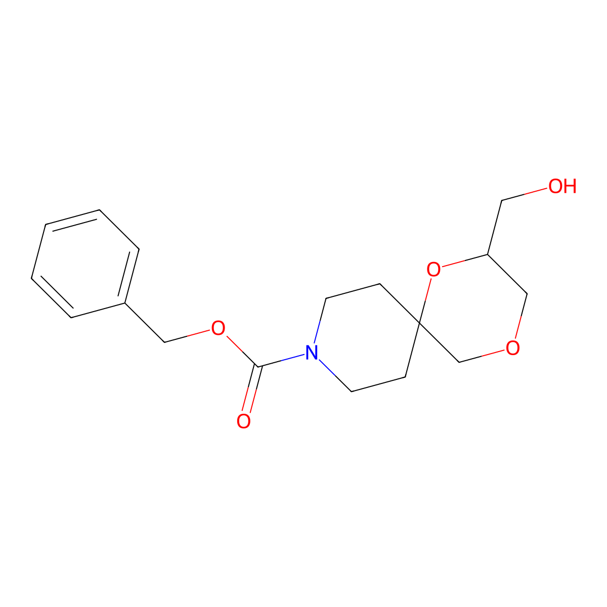 Benzyl 2-(hydroxymethyl)-1,4-dioxa-9-azaspiro[5.5]undecane-9-carboxylate molecular structure, CAS 2680673-17-8
