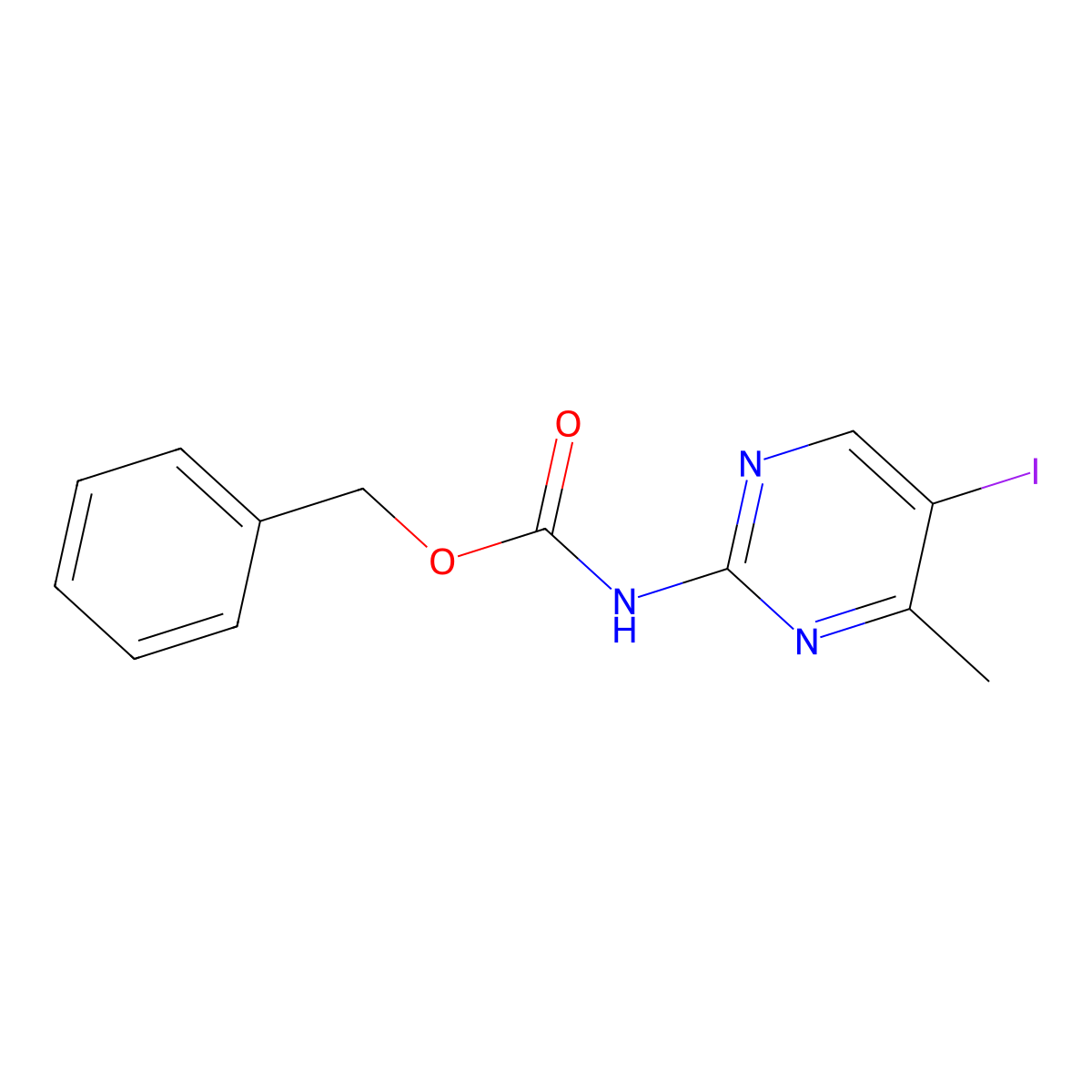 benzyl N-(5-iodo-4-methylpyrimidin-2-yl)carbamate molecular structure, CAS 2680673-33-8