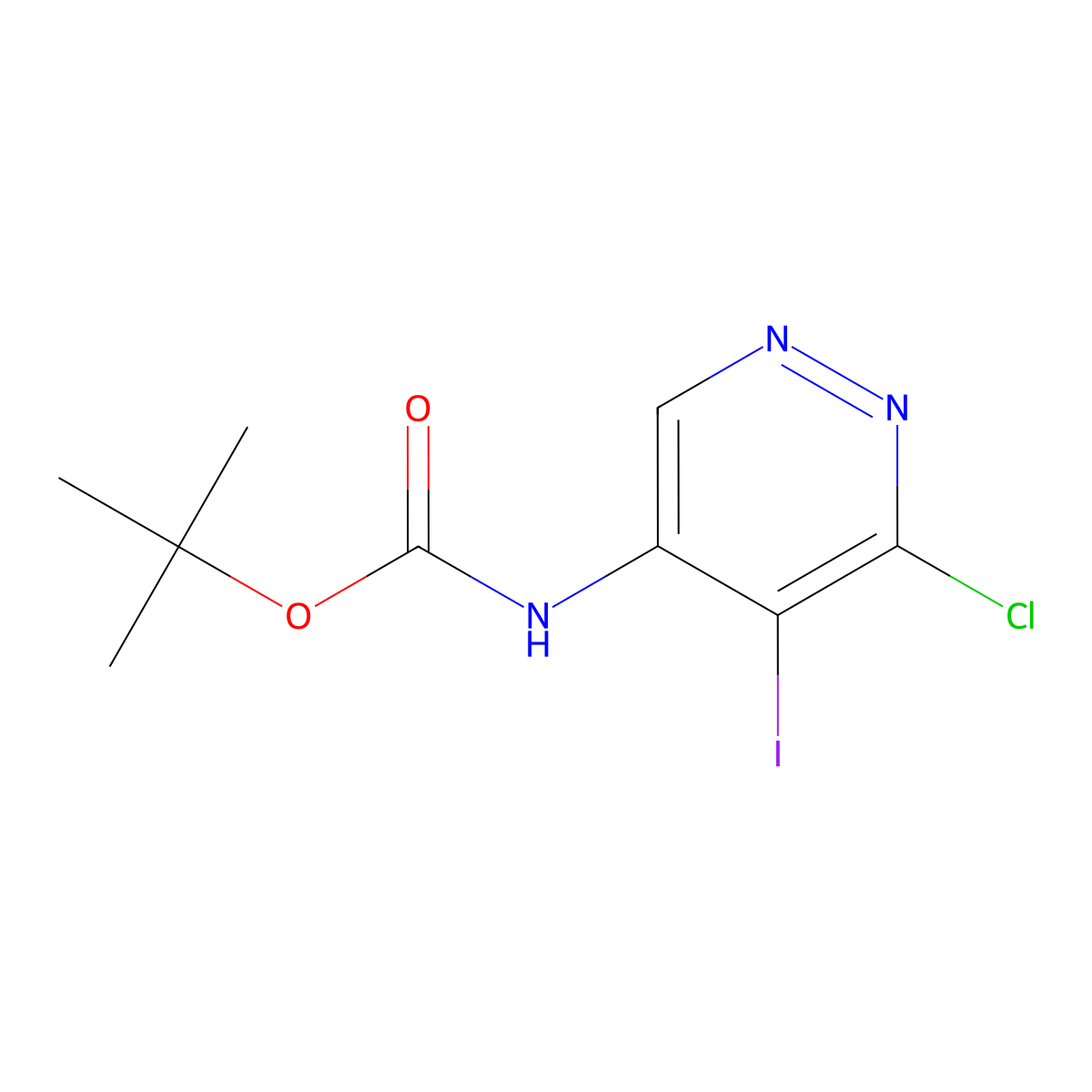 tert-butyl N-(6-chloro-5-iodopyridazin-4-yl)carbamate molecular structure, CAS 2680673-59-8