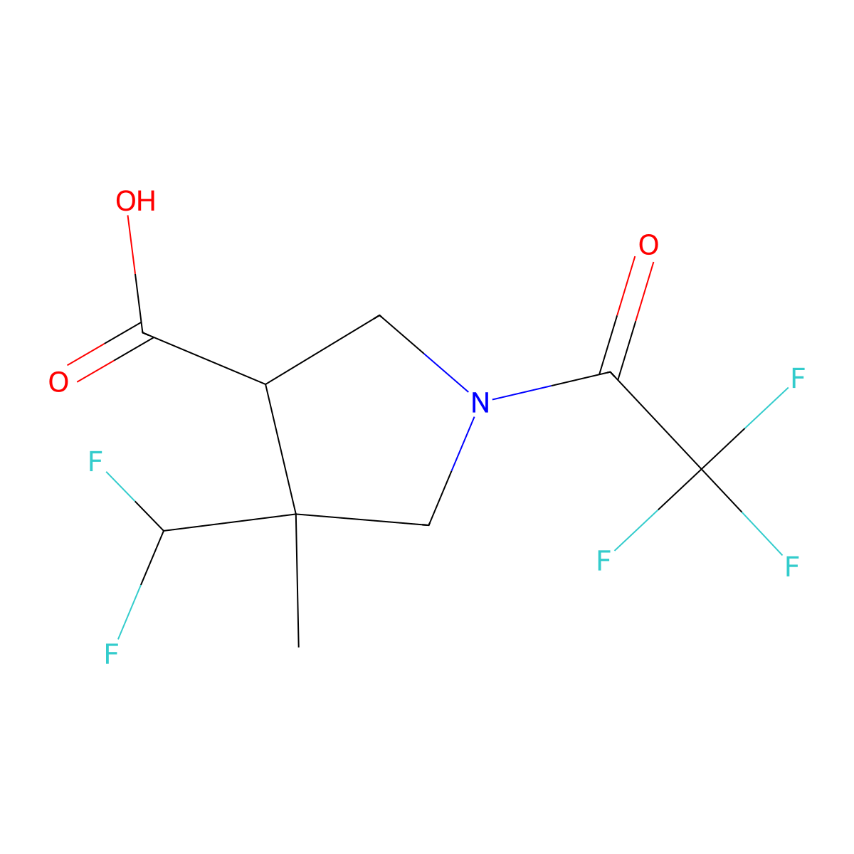 4-(Difluoromethyl)-4-methyl-1-(2,2,2-trifluoroacetyl)pyrrolidine-3-carboxylic acid molecular structure, CAS 2680673-63-4