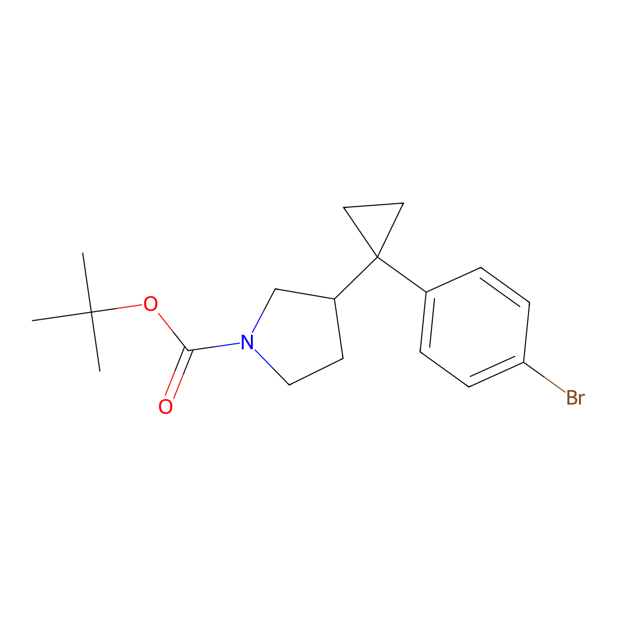 Tert-butyl 3-[1-(4-bromophenyl)cyclopropyl]pyrrolidine-1-carboxylate molecular structure, CAS 2680673-71-4