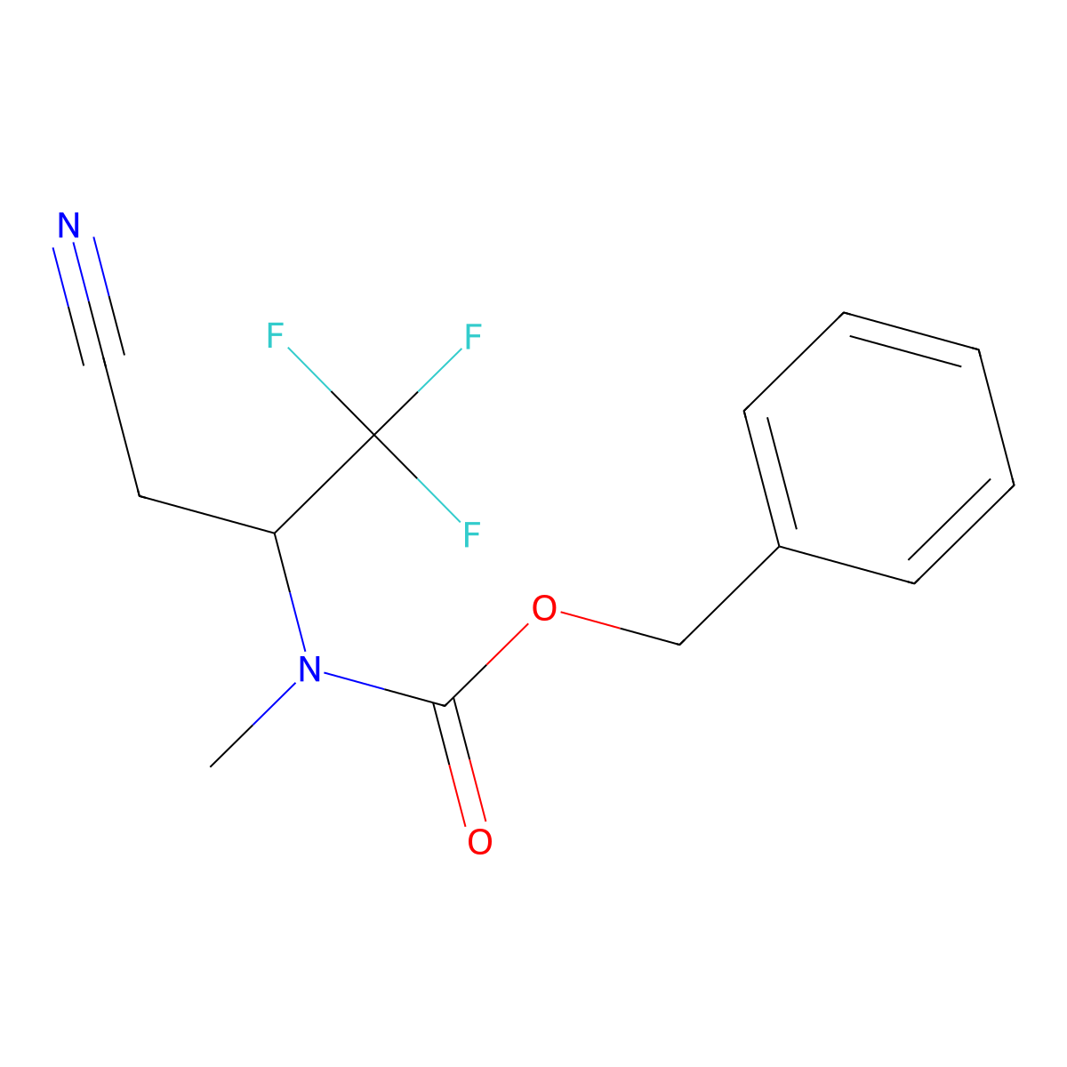 benzyl N-(3-cyano-1,1,1-trifluoropropan-2-yl)-N-methylcarbamate molecular structure, CAS 2680673-74-7