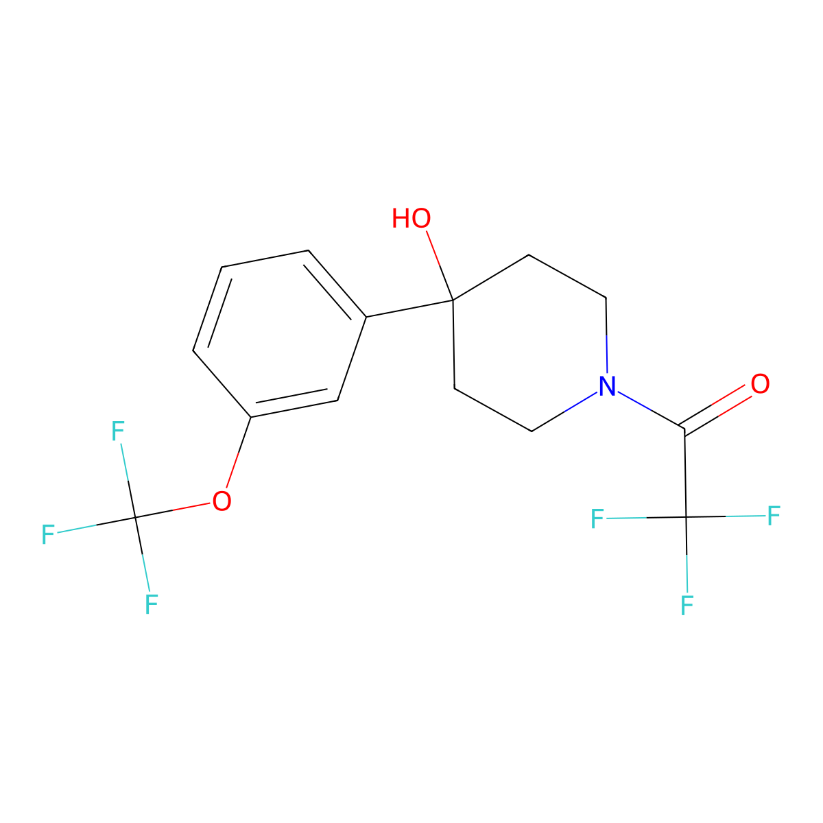 2,2,2-Trifluoro-1-{4-hydroxy-4-[3-(trifluoromethoxy)phenyl]piperidin-1-yl}ethan-1-one molecular structure, CAS 2680673-88-3