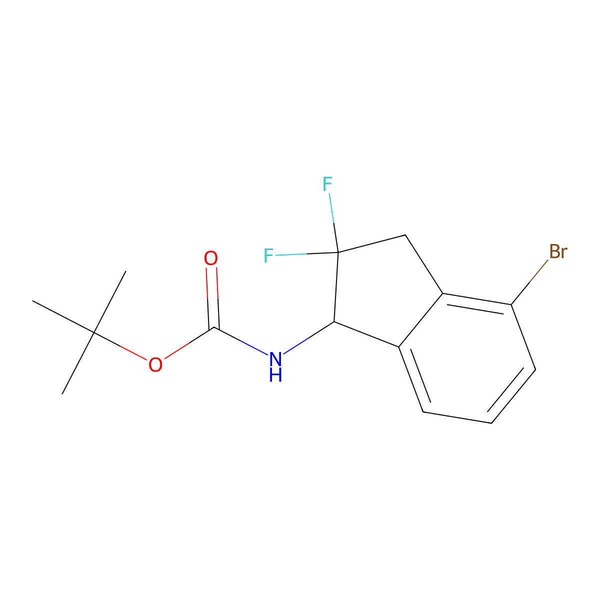 tert-butyl N-(4-bromo-2,2-difluoro-2,3-dihydro-1H-inden-1-yl)carbamate molecular structure, CAS 2680673-96-3