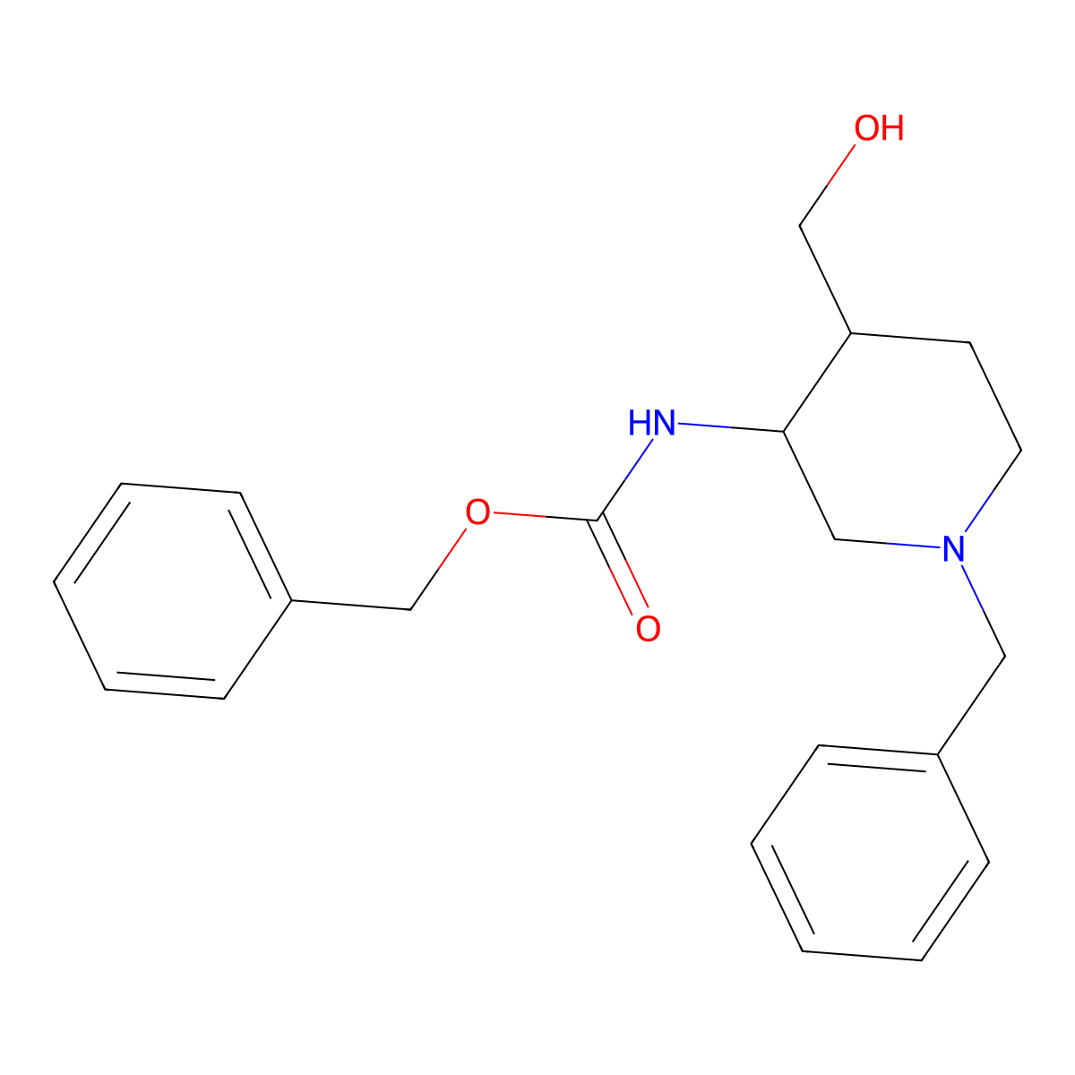 benzyl N-[1-benzyl-4-(hydroxymethyl)piperidin-3-yl]carbamate molecular structure, CAS 2680674-04-6