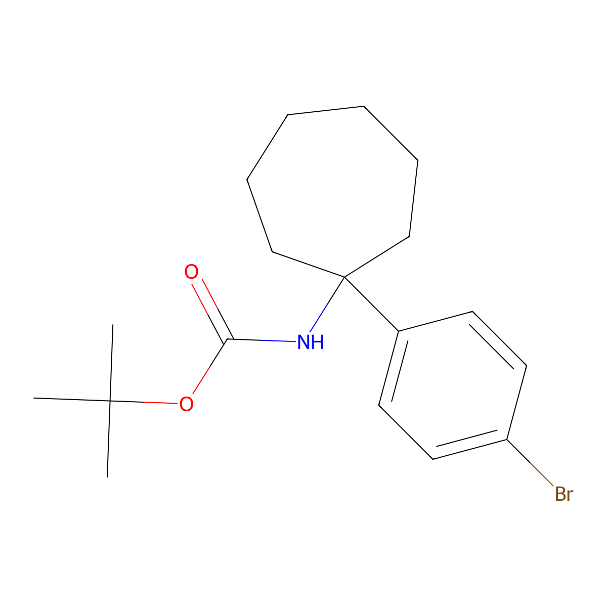 tert-butyl N-[1-(4-bromophenyl)cycloheptyl]carbamate molecular structure, CAS 2680674-10-4