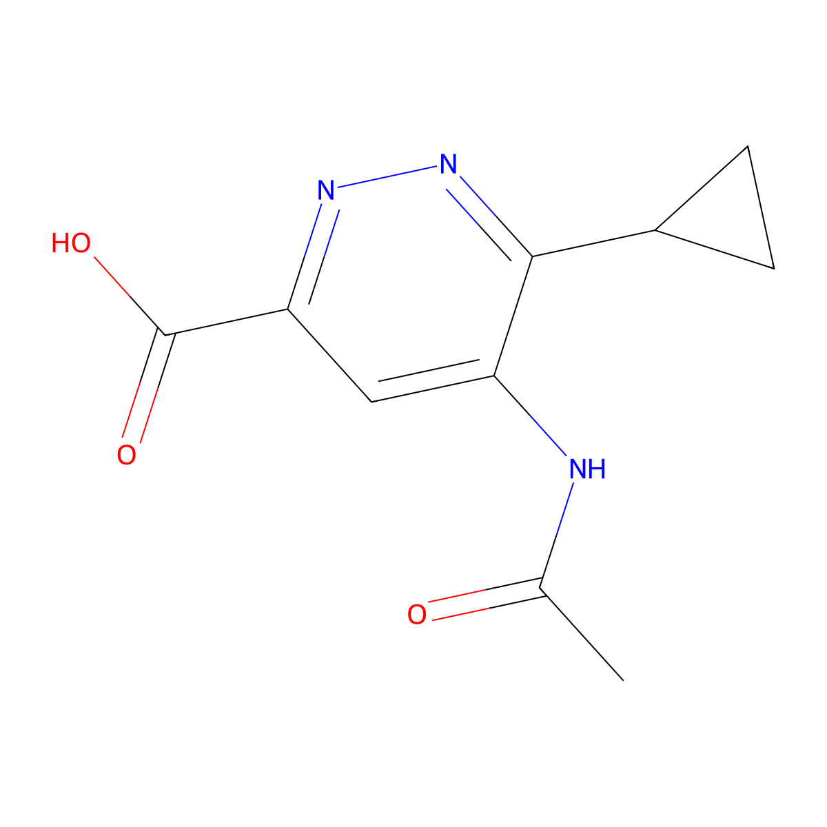 6-Cyclopropyl-5-acetamidopyridazine-3-carboxylic acid molecular structure, CAS 2680674-14-8