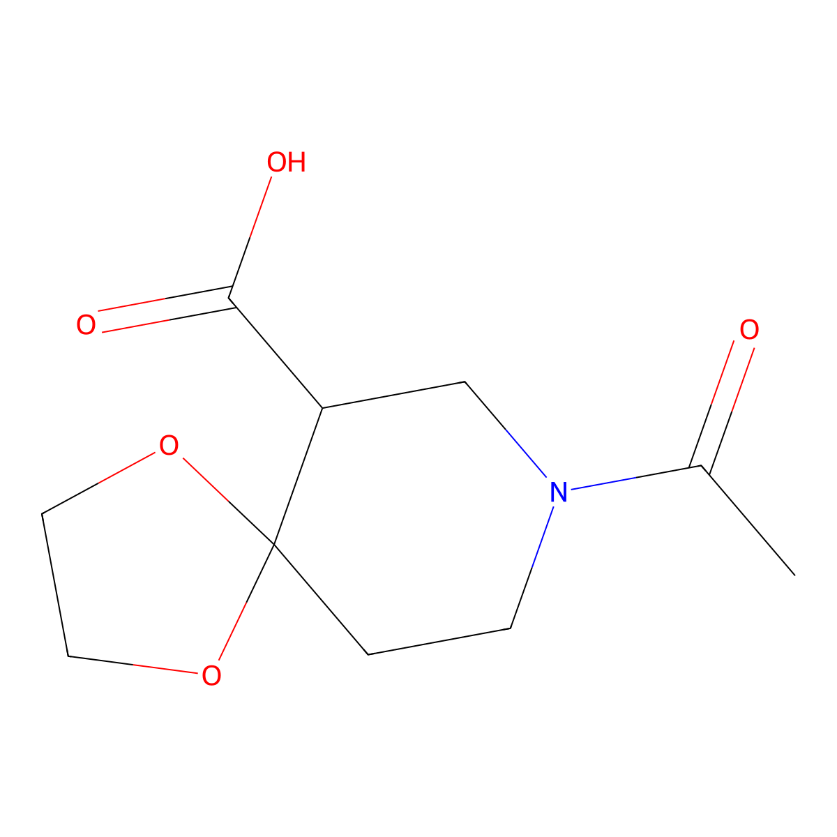 8-Acetyl-1,4-dioxa-8-azaspiro[4.5]decane-6-carboxylic acid molecular structure, CAS 2680674-24-0