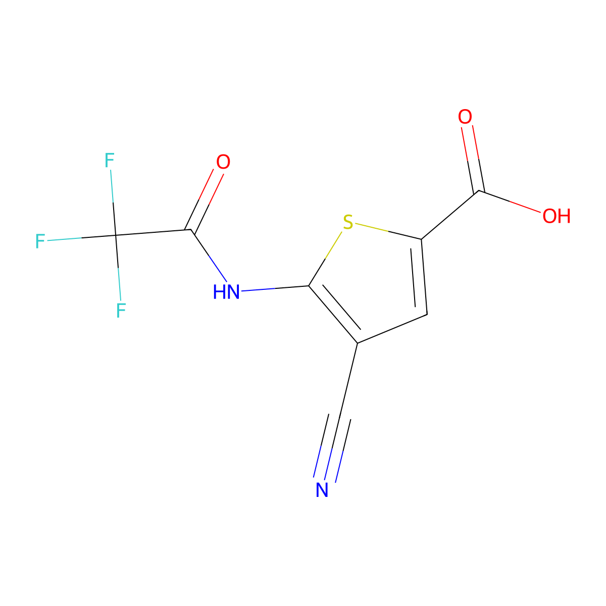 4-Cyano-5-(2,2,2-trifluoroacetamido)thiophene-2-carboxylic acid molecular structure, CAS 2680674-35-3