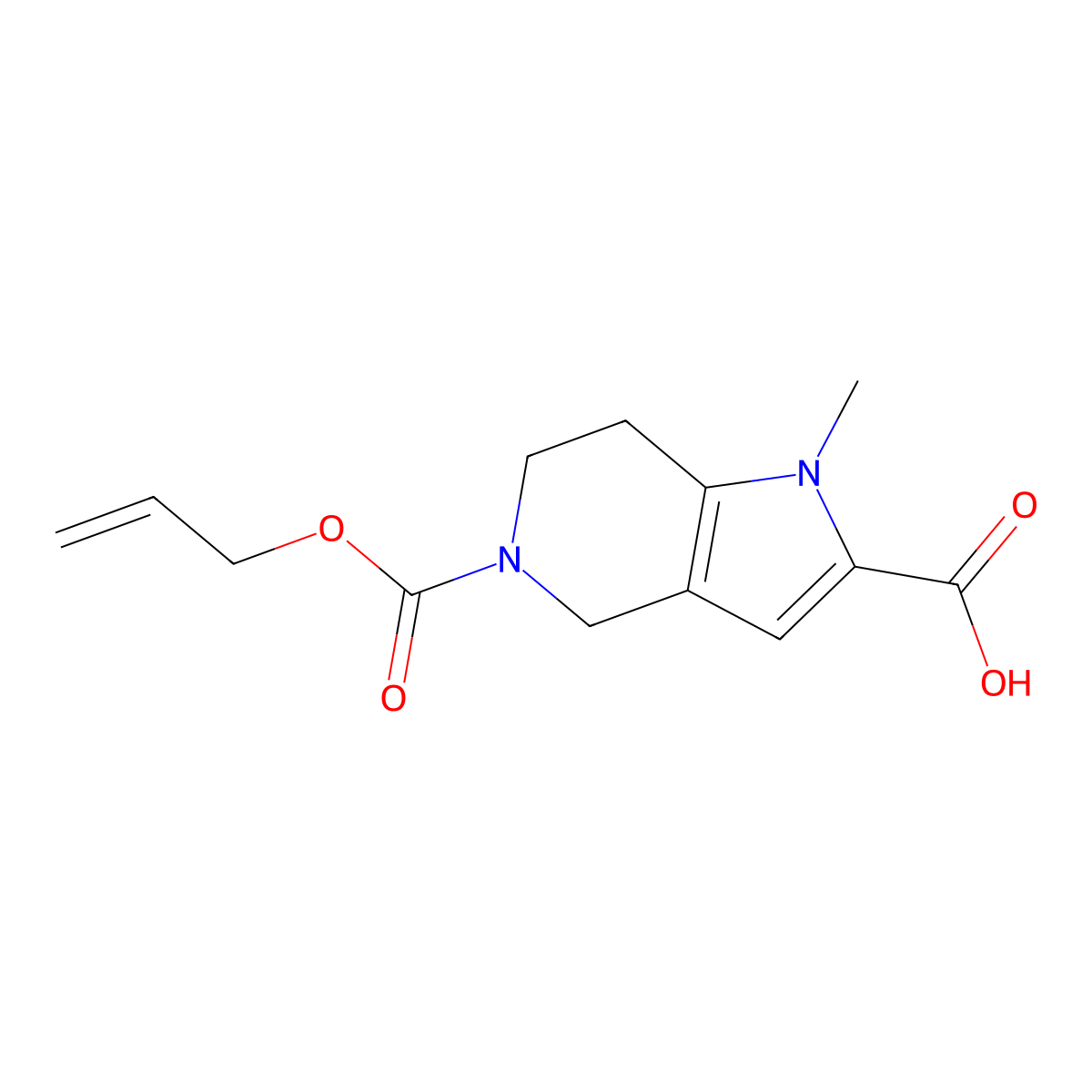 1-methyl-5-[(prop-2-en-1-yloxy)carbonyl]-1H,4H,5H,6H,7H-pyrrolo[3,2-c]pyridine-2-carboxylic acid molecular structure, CAS 2680674-42-2