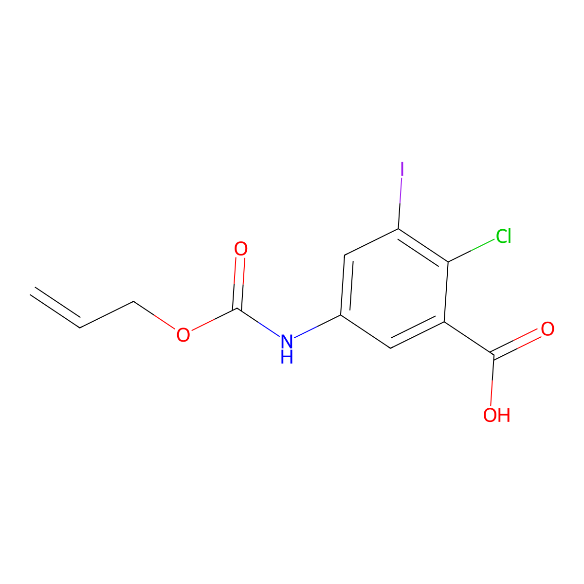 2-Chloro-3-iodo-5-{[(prop-2-en-1-yloxy)carbonyl]amino}benzoic acid molecular structure, CAS 2680674-48-8