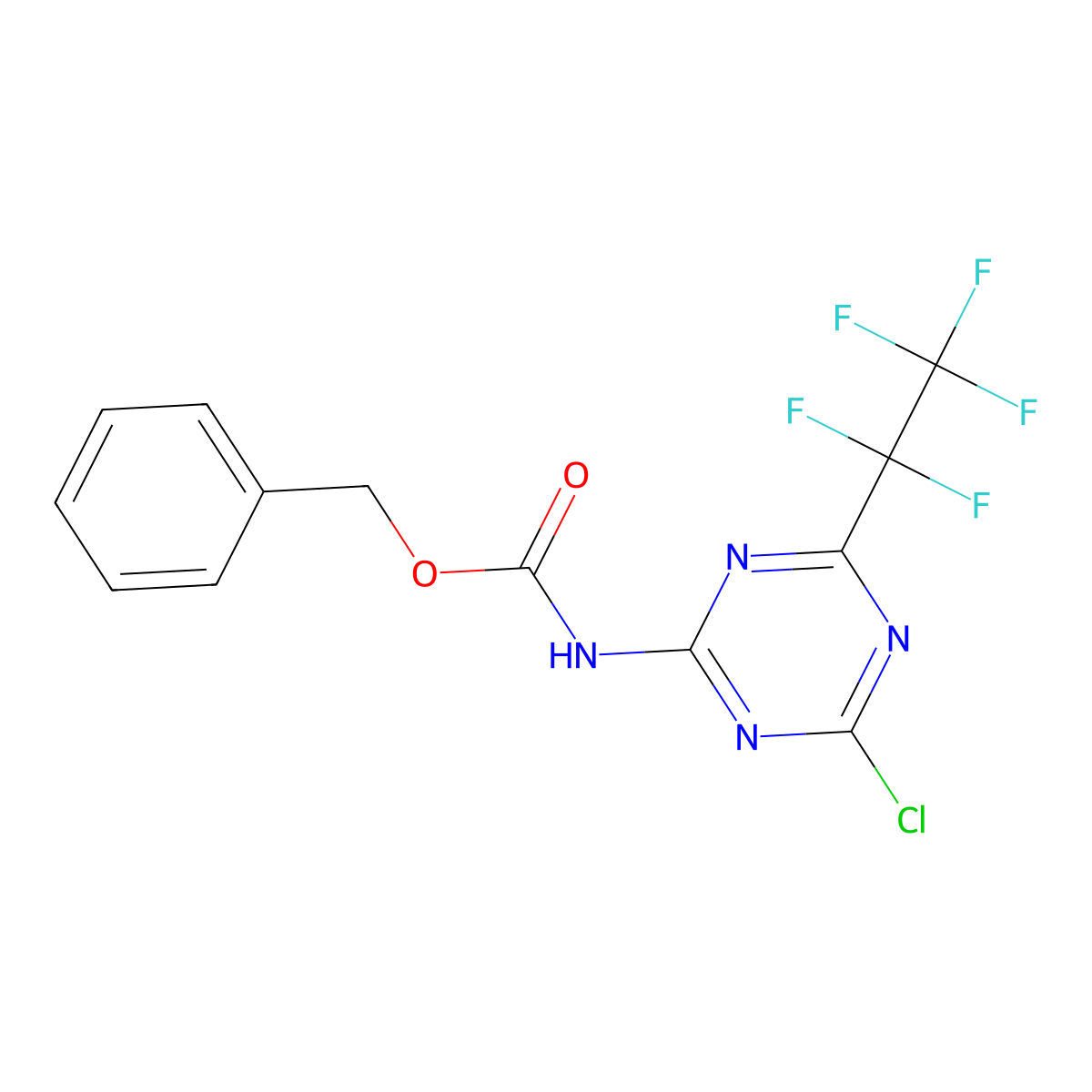 benzyl N-[4-chloro-6-(1,1,2,2,2-pentafluoroethyl)-1,3,5-triazin-2-yl]carbamate molecular structure, CAS 2680674-50-2