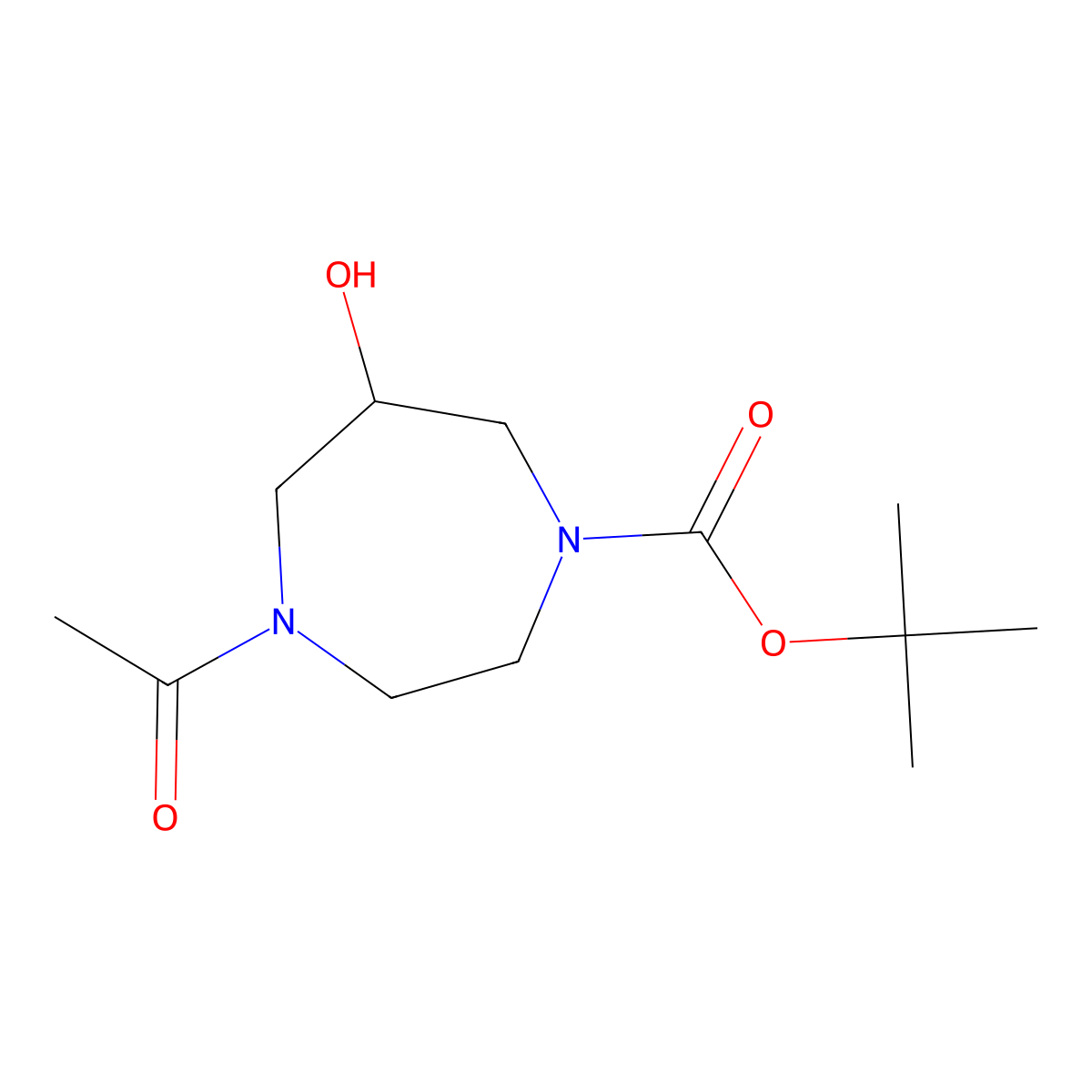 Tert-butyl 4-acetyl-6-hydroxy-1,4-diazepane-1-carboxylate molecular structure, CAS 2680674-52-4