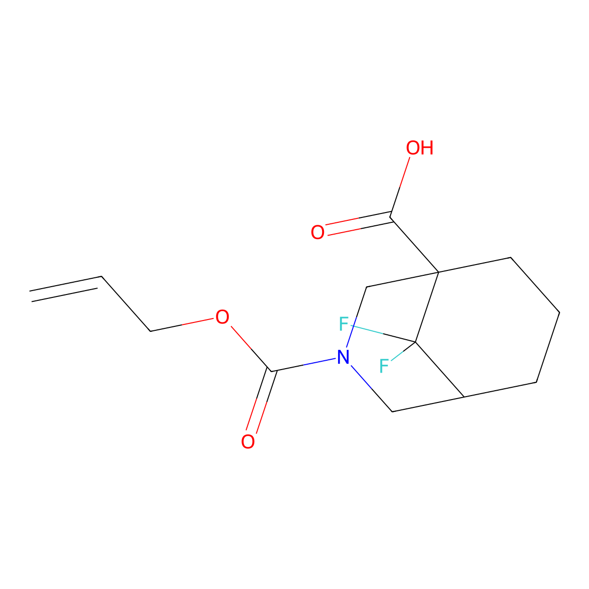 9,9-Difluoro-3-[(prop-2-en-1-yloxy)carbonyl]-3-azabicyclo[3.3.1]nonane-1-carboxylic acid molecular structure, CAS 2680674-57-9