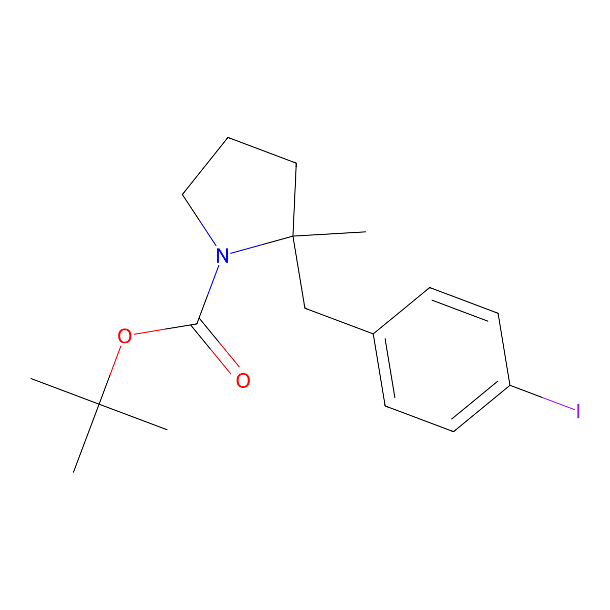 Tert-butyl 2-[(4-iodophenyl)methyl]-2-methylpyrrolidine-1-carboxylate molecular structure, CAS 2680674-62-6