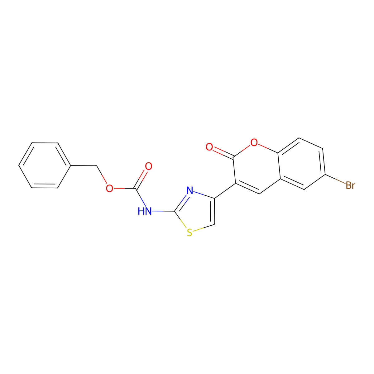 benzyl N-[4-(6-bromo-2-oxo-2H-chromen-3-yl)-1,3-thiazol-2-yl]carbamate molecular structure, CAS 2680674-85-3